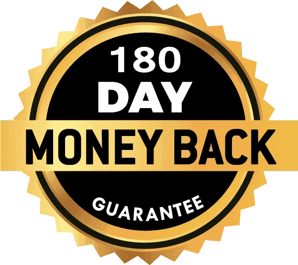 180-day money-back guarantee seal